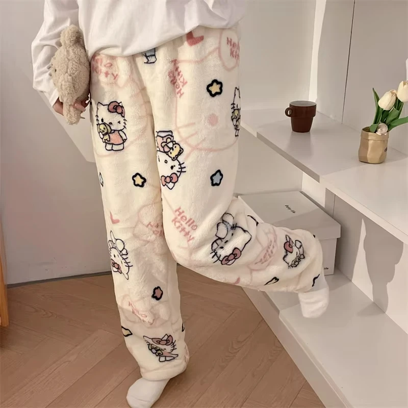 Nowe spodnie do spania Sanrio Hello Kitty w stylu Y2K, damskie spodnie domowe, jesienne ubrania domowe, prezent na Halloween i Boże Narodzenie dla dziewczynek