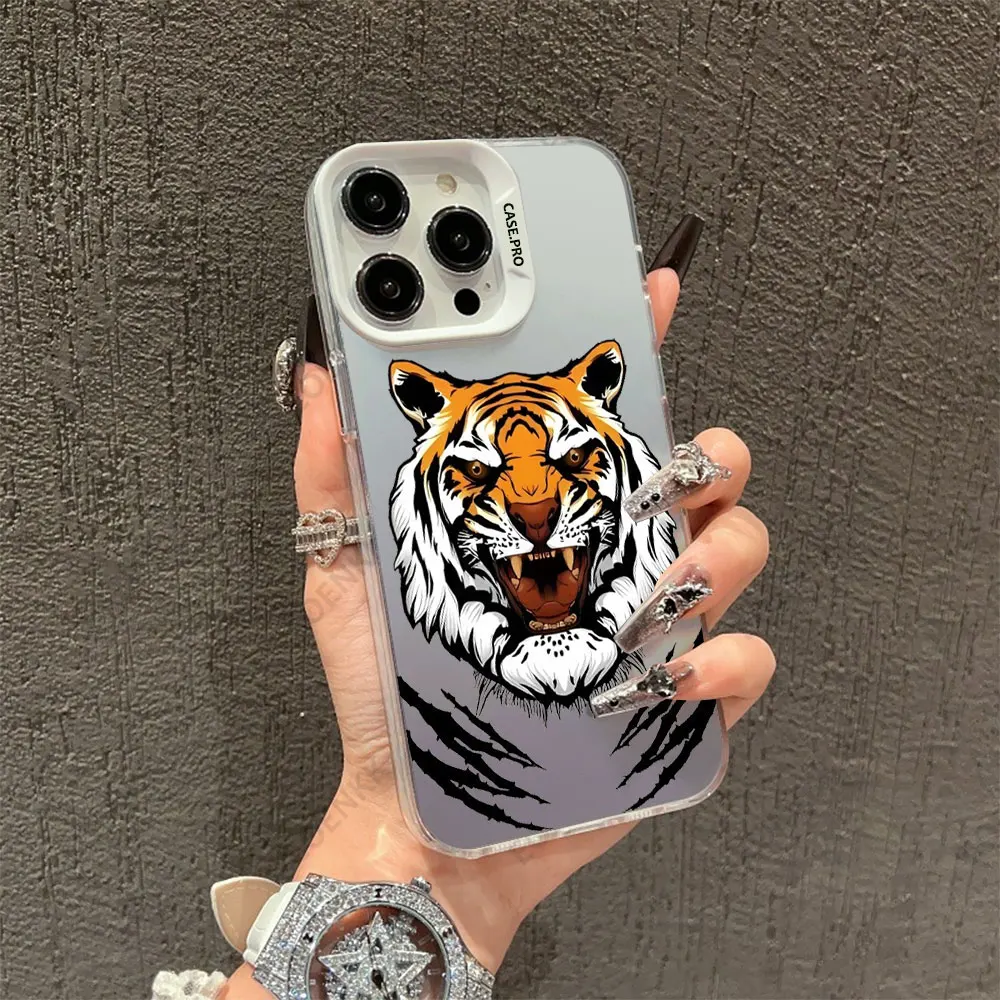 Casing iPhone ringan dengan pola kepala harimau, casing ponsel canggih untuk iPhone 16 15 14 13 12 11 Pro Max 7 8 14 15 16 Plus X XR XS Max