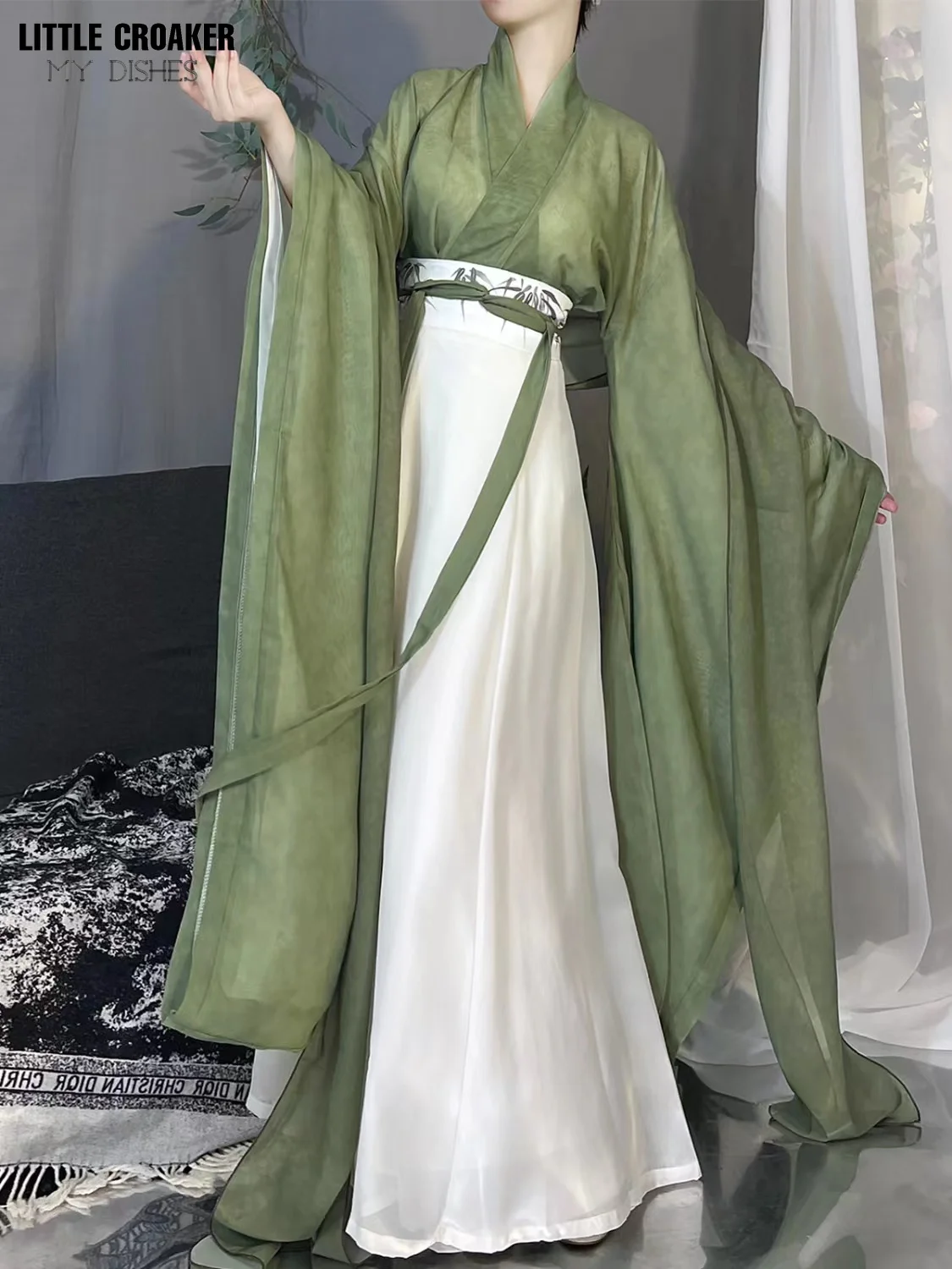 Vestido de princesa hanfu para mulheres, cosplay bonito, desempenho de quimono, top chinês verde, saia, roupas han fu, trajes tradicionais