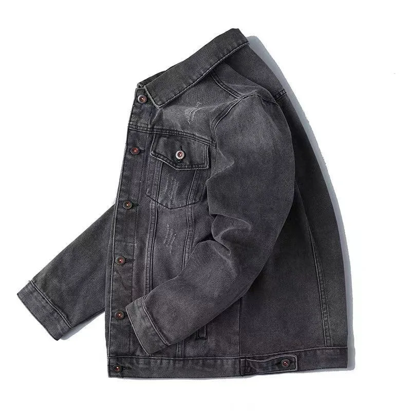 KIDWHXR Denim-Jacken für Herren, Modische Lässige Cargo-Jacke mit Mehreren Taschen, Retro Lose Einreihige Langarm-Jeansjacke für Männer – Detail 4