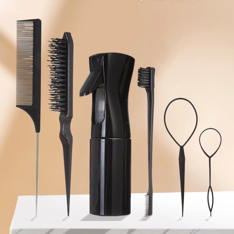 

Набор из 6 черных волос, набор кистей для краски для волос, сломанная + ретушь, набор для волос, инструмент для укладки волос в форме диска, расческа для волос.