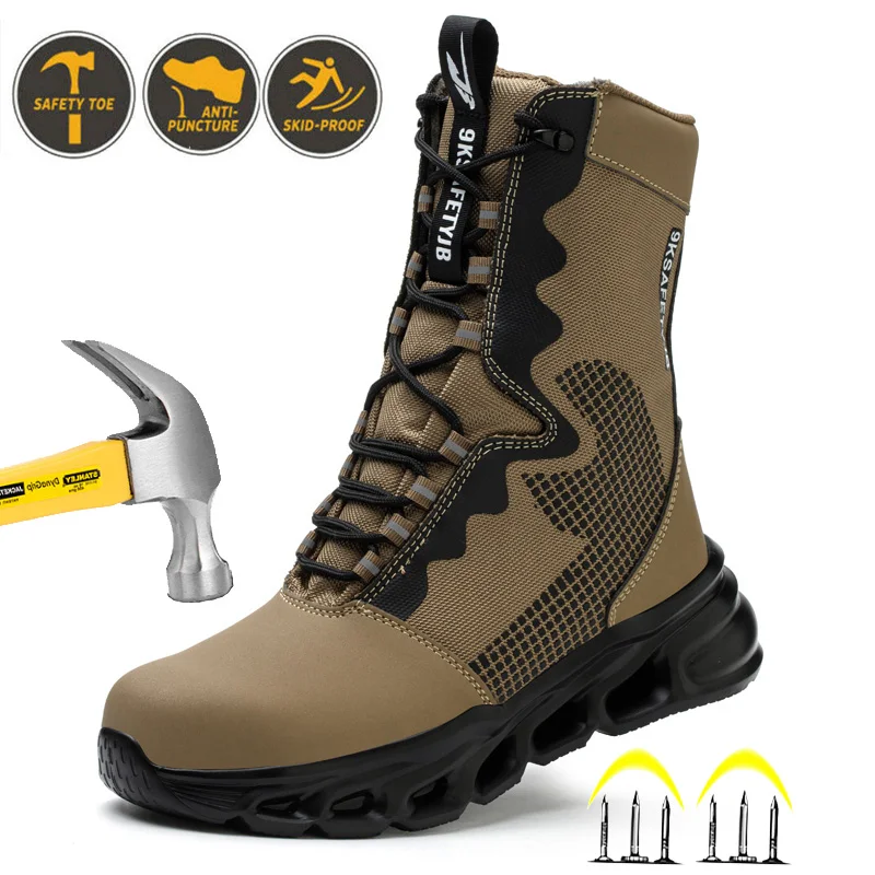 Lightweight Man Safty Boots Durable Anti-Smash Training Lace Up Waterproof Outdoor Hiking Breathable Indestructible Shoes