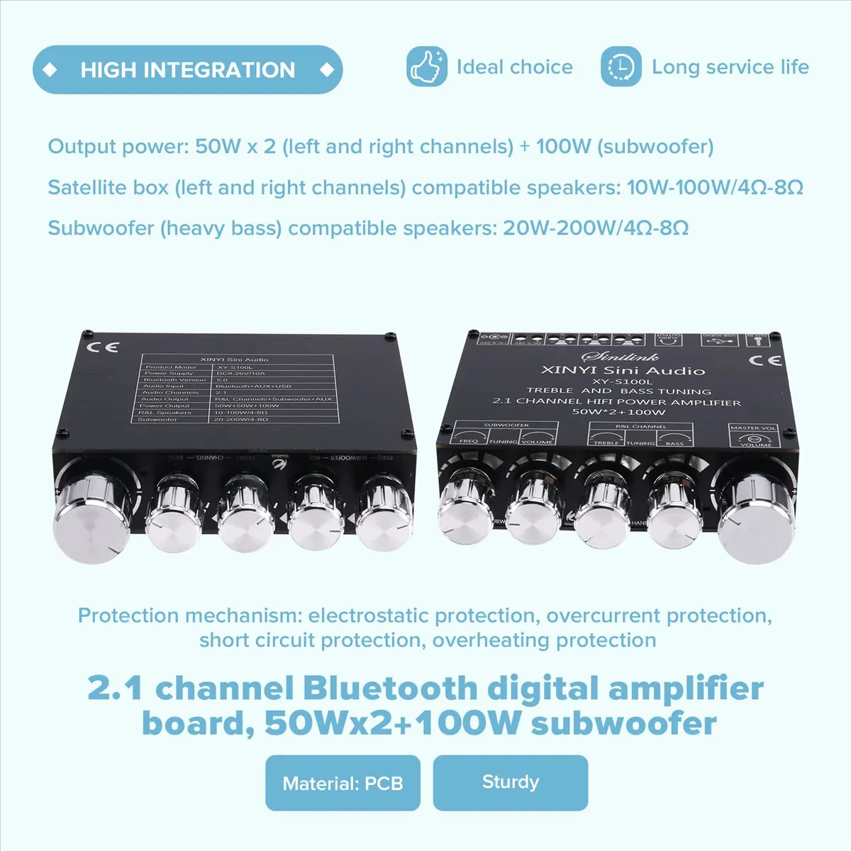 XY-S100L 2.1 Channel Bluetooth Audio Power Amplifier Module High and Low Subwoofer