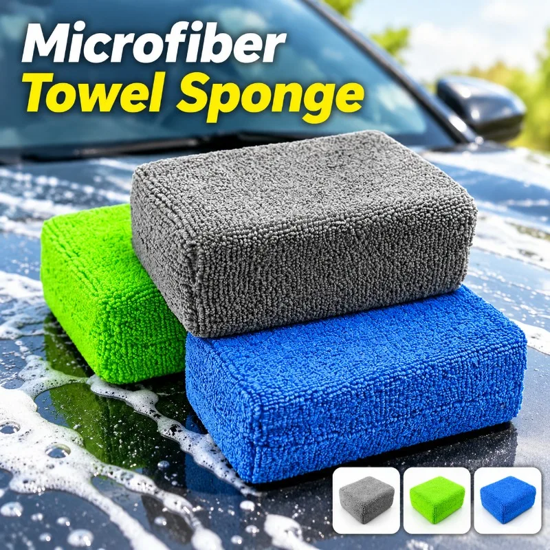 Ultra-fine Microfiber Cloth Square Foam Block Auto Polishing Waxing Sponge Vehicle Beauty Coating Car Washing Pad Soft Paint
