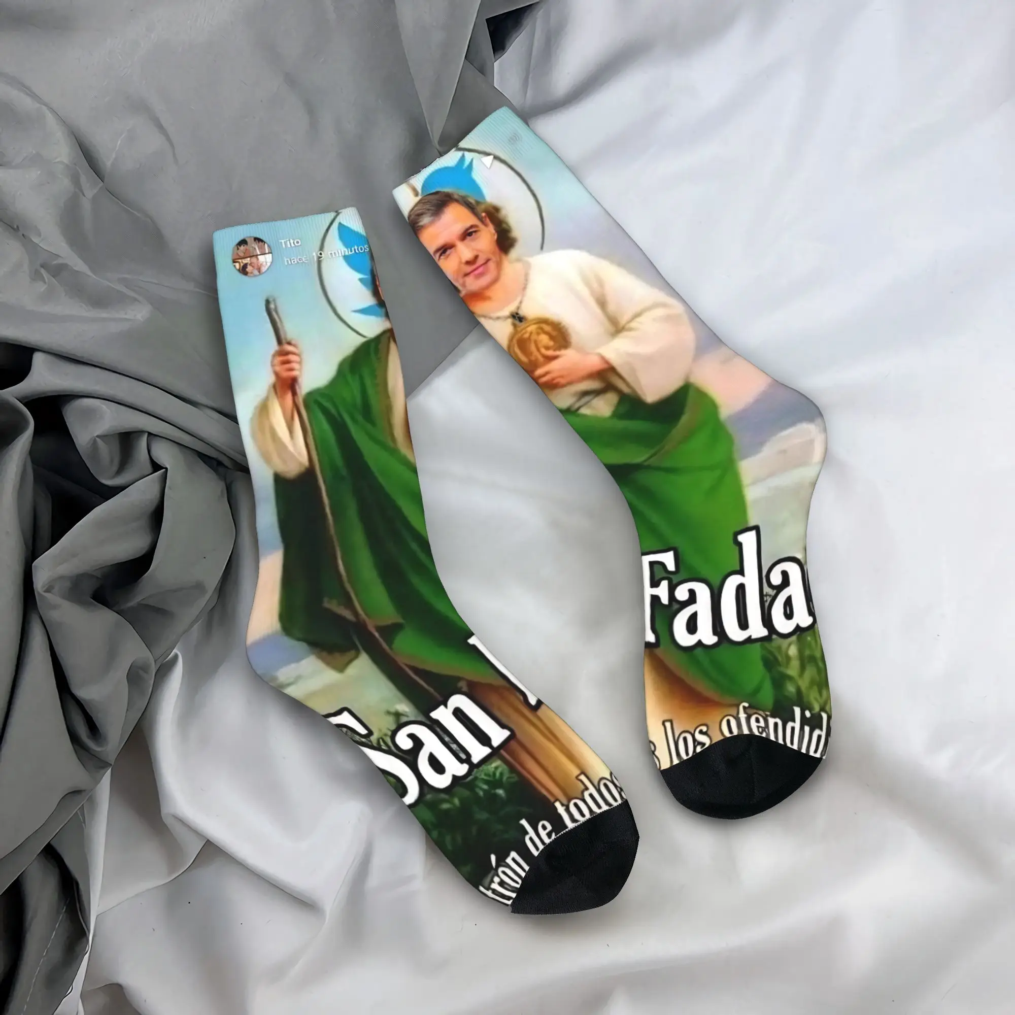 Saint Pedro Sanchez Spain PSOE Stockings  Graphic Funny Socks Winter Non Skid Socks Men Running Warm Soft Socks
