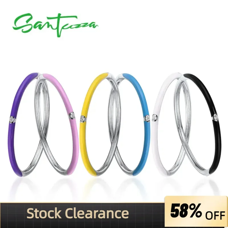 

SANTUZZA Silver Bracelet Bangle For Women Pure 925 Sterling Silver Concise Colorful Enamel Bangle Trendy Fine Jewelry Handmade