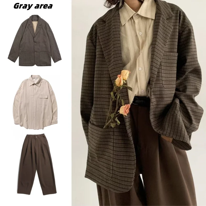 

Осенне-зимний комплект, японский ретро клетчатый мужской и женский свободный повседневный маленький костюм, куртка, пальто, украшение на пуговицах, не железный моющийся