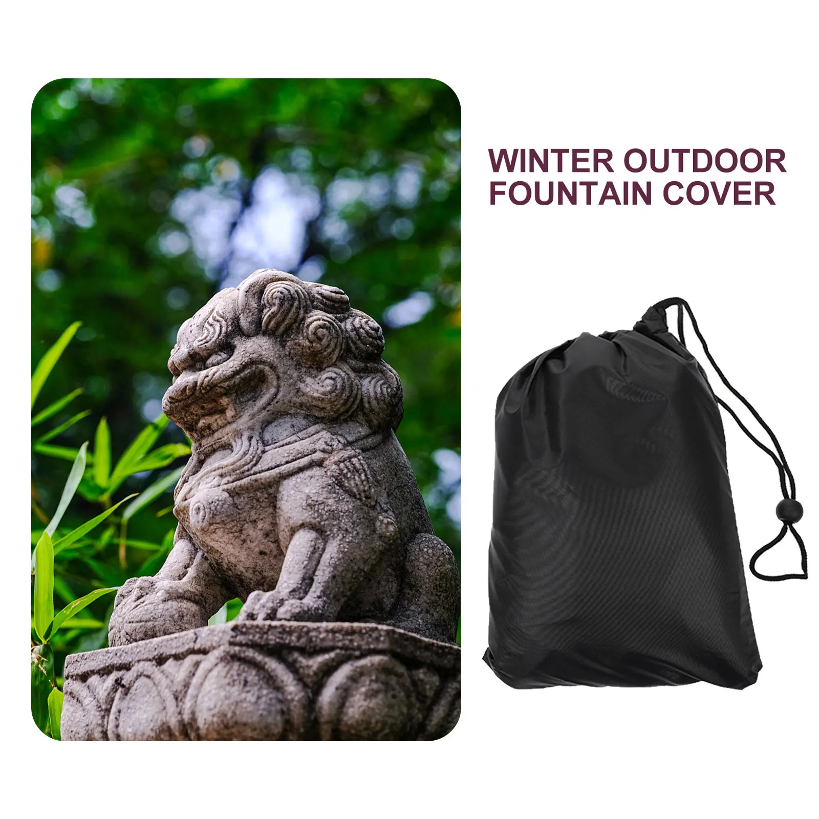 1Pcs Garden Fountain Cover Waterproof Dustproof Drawstring Design Outdoor Statue Protective Cover Winter Weather Resistant