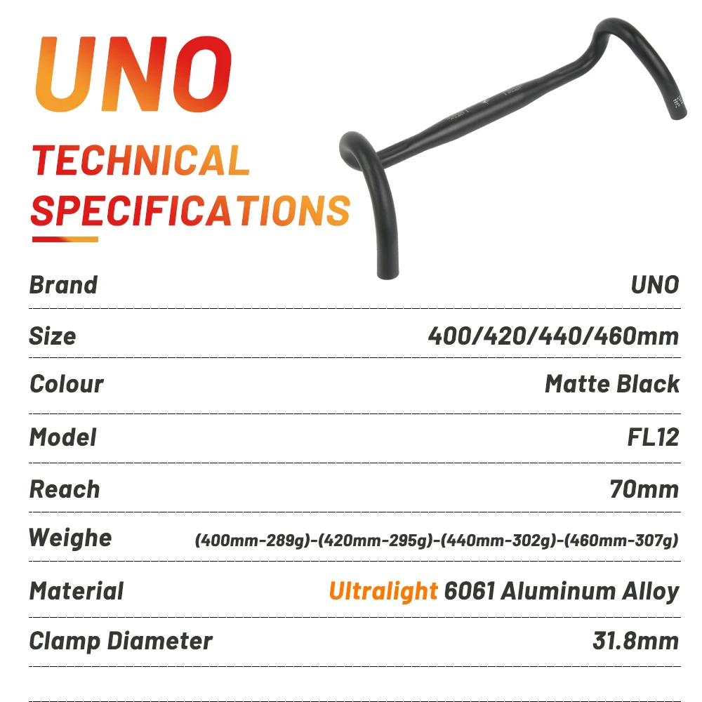 UNO FL12 Gravel Fahrradlenker 31,8 x 400/420/440/460 mm Außen-Drop-Bar Ultraleichter Fahrradgriff Rennrad-Schlagstange – Detail 2