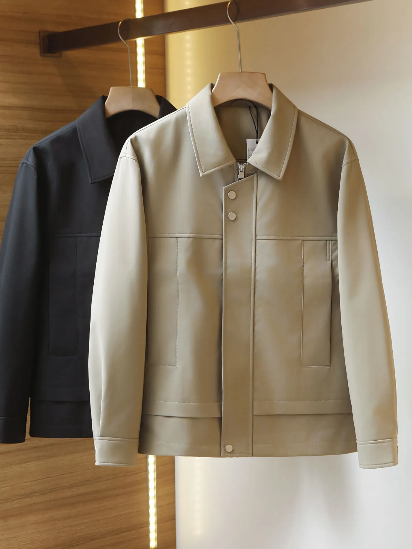 

Мужская повседневная куртка с двойным воротником высокой плотности, вертикальными разрезами и квадратным воротником, из полиэфирного волокна