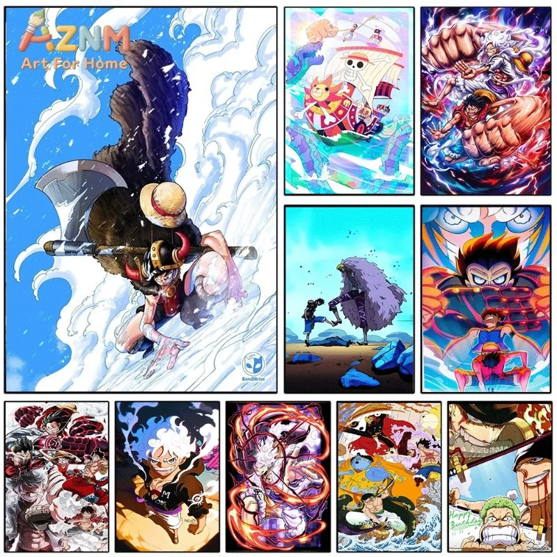 One Piece Anime Canvas Wall Art No Frame Luffy Onigashima Raid Gear 5 Nika Thousand Sunny Manga Print Painting Bedroom Living
