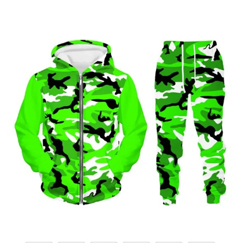 

3D Camouflage Printed Zip Hoodie + Pants Suit Cool Men/Women 2 Pcs Sportwear Tracksuit Set Autumn and Winter Men's Clothing