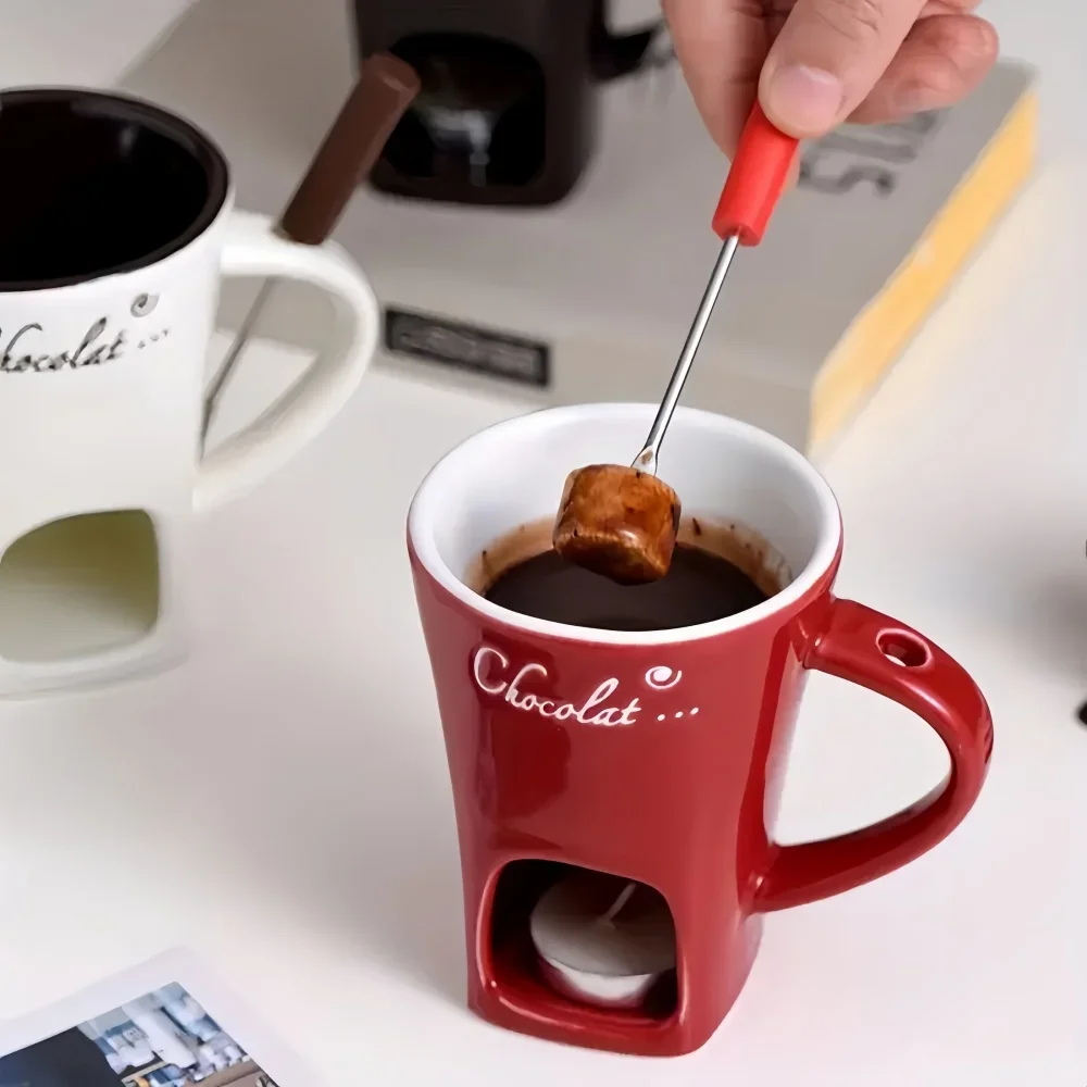 NFIce Cream Cheese Melter Valentine Gift Includes Fork Ceramic Chocolate Fondue Pot Warmer Reusable Heat Safe Dipping Set
