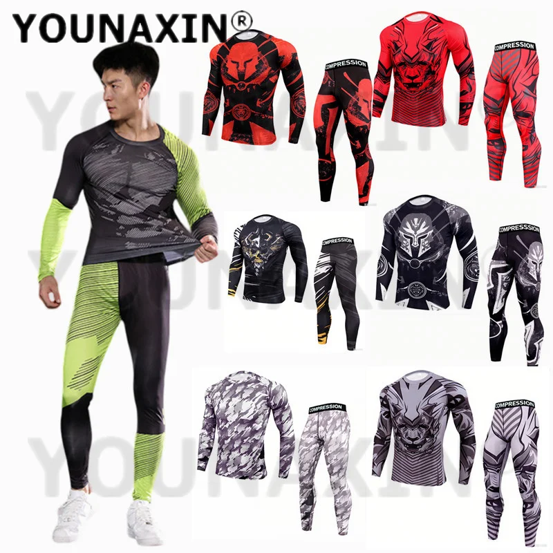 Men Big Size T-shirts Trouser Running Clothes Sportswear Set Tights Compression Fitness Training Quick Dry S M L XL 2XL 3XL 4XL