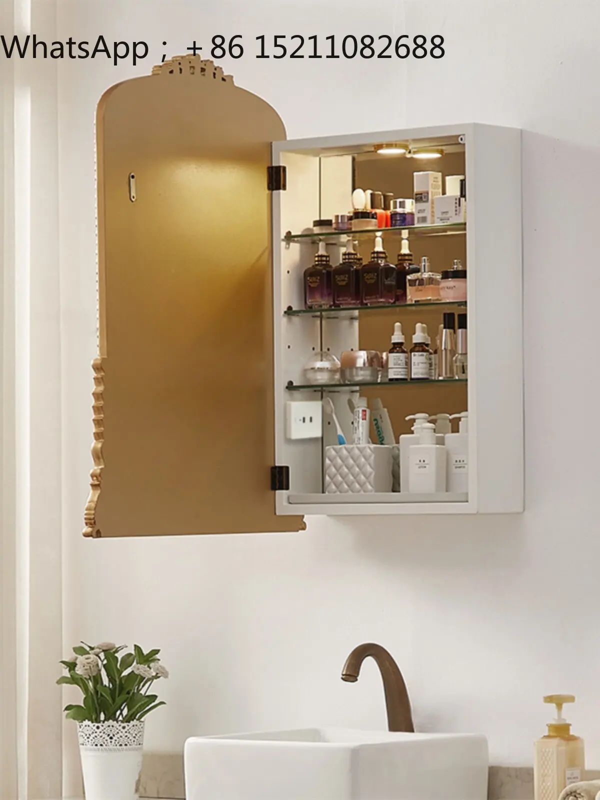 SCY light luxury bathroom mirror cabinet gold separate bathroom smart mirror storage integrated cabinet