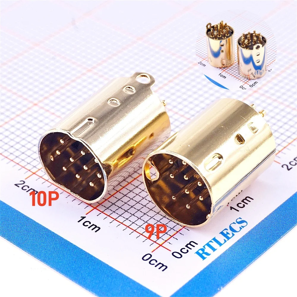 2 10 50 200 Pcs Mini Din Plug 9 10 PIN Circular Connector Male PCB Solder Through Holes Machined Terminals Gold Plated