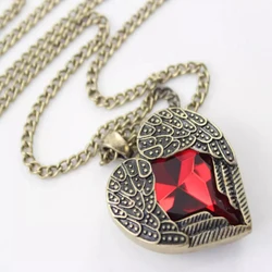 Women's Antique Gold Love Crystal Red Blue Heart Pendant Necklace Elegant Gift for Evening Parties Weddings Anniversaries