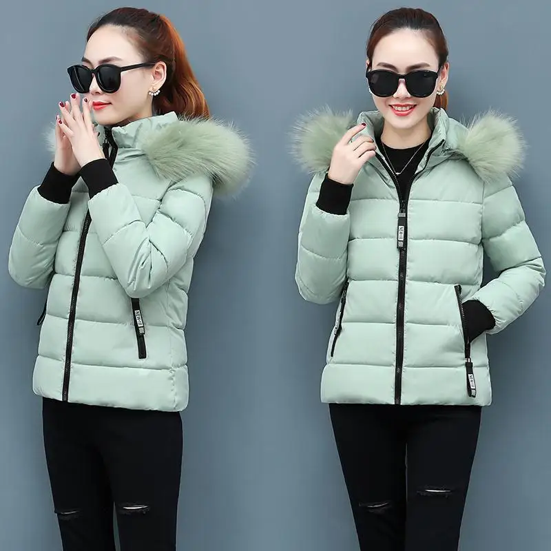 Winter Jacket 2024 Korean Women Parkas Fur Collar Hooded Thick Warm Coat Casual Short Outwear Down Cotton Jacket Female Clothes