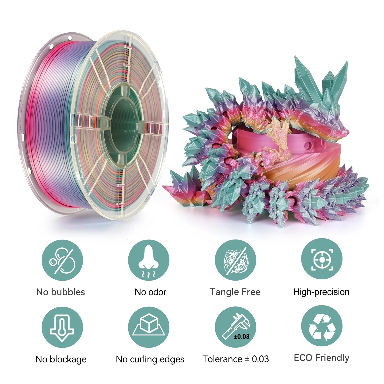 KINGROON 5 kg Seiden-PLA-Filament, 1,75 mm, 1 kg dreifarbiges Seiden-PLA-3D-Drucker-Filament, ordentlich gewickelt, mehrfarbige Regenbogen-3D-Filamente – Detail 6
