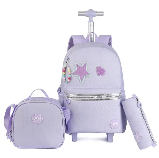 School Trolley Bags with Lunch Box For Girls Trolley School Wheeled Backpack Bag Set for girls student School Rolling Backpack