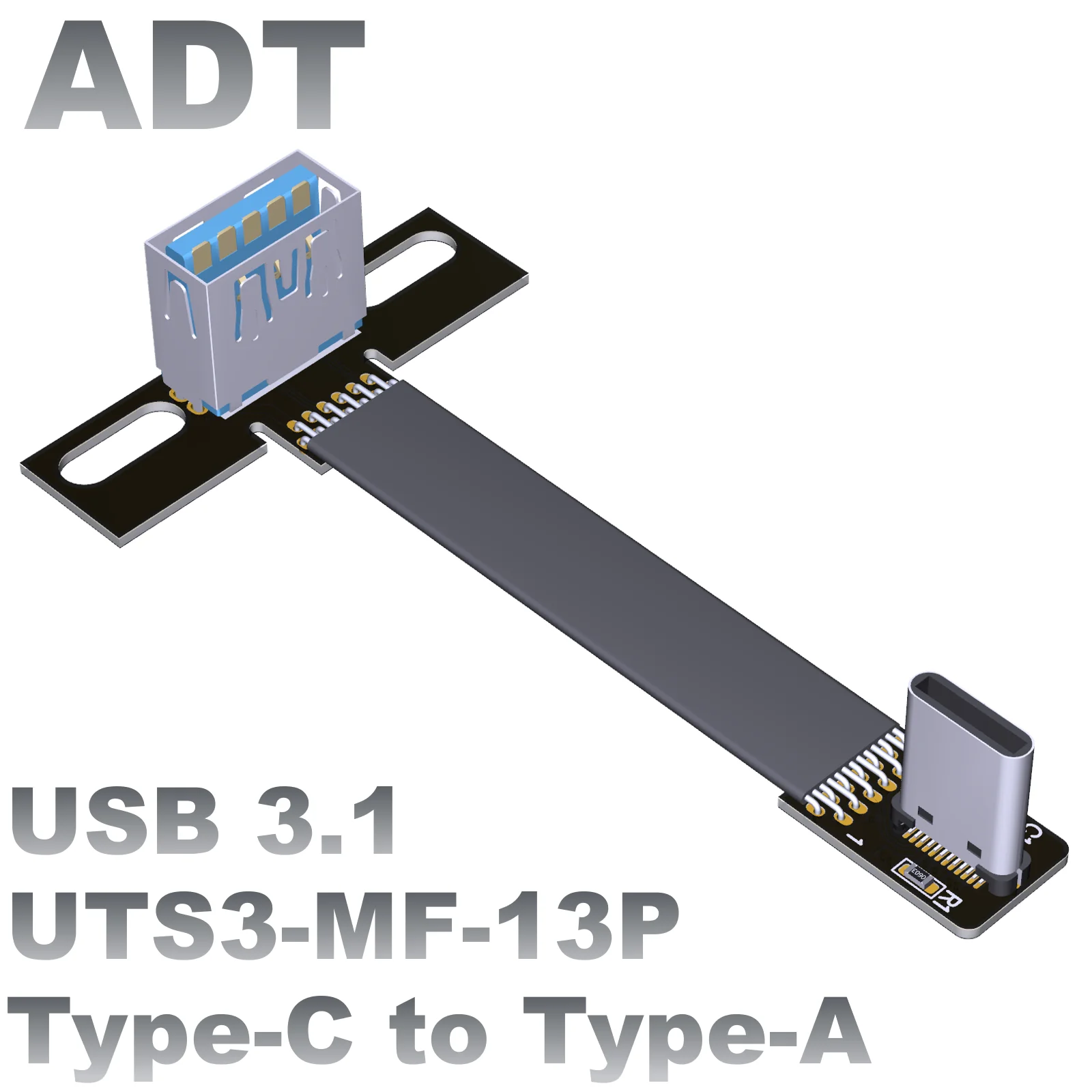 

ADT USB3.1 USB-C male to USB-A female flat extension cable chassis built-in cable