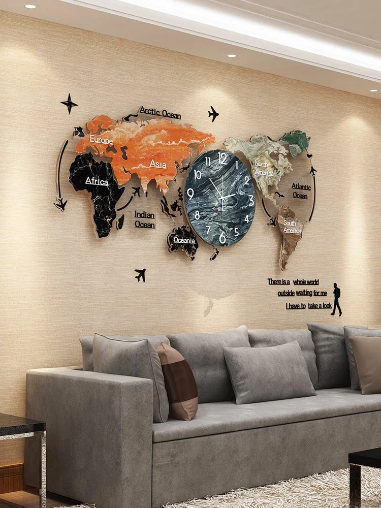 World Map Large Digital LED Wall Clock Electronic Modern Design Watch Calendar Thermometer Clocks Wall Home Decor Living Room