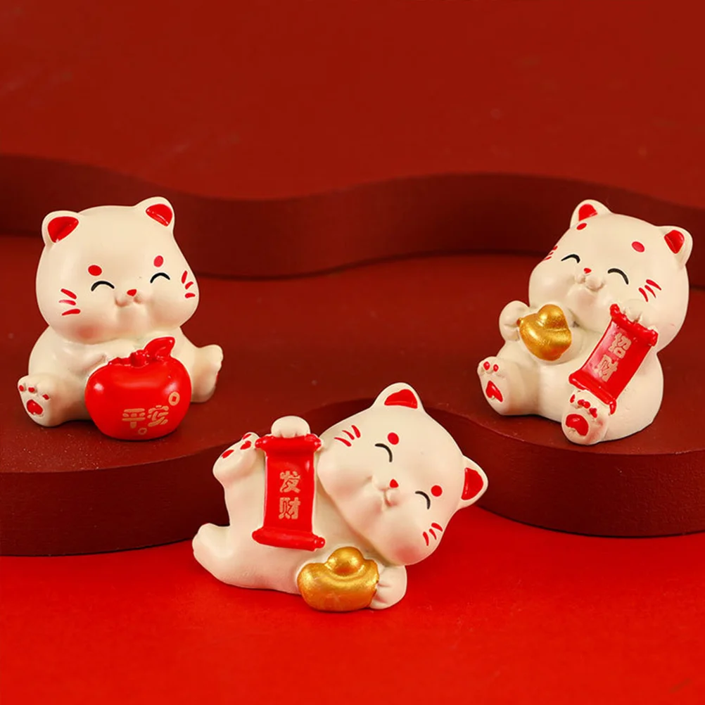 6 Pcs Mini Fortune Cat Model Miniature Lucky Cartoon Miniatures Adorn Dollhouse