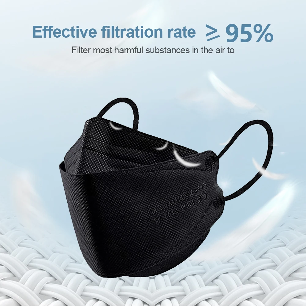 Adult Fish Shape Certified KN95 FFP2 Mask 4 Layers Black Fabric Mascarillas Mouth FPP2 Face Mask KN95 Filter Respirator ffp2mask