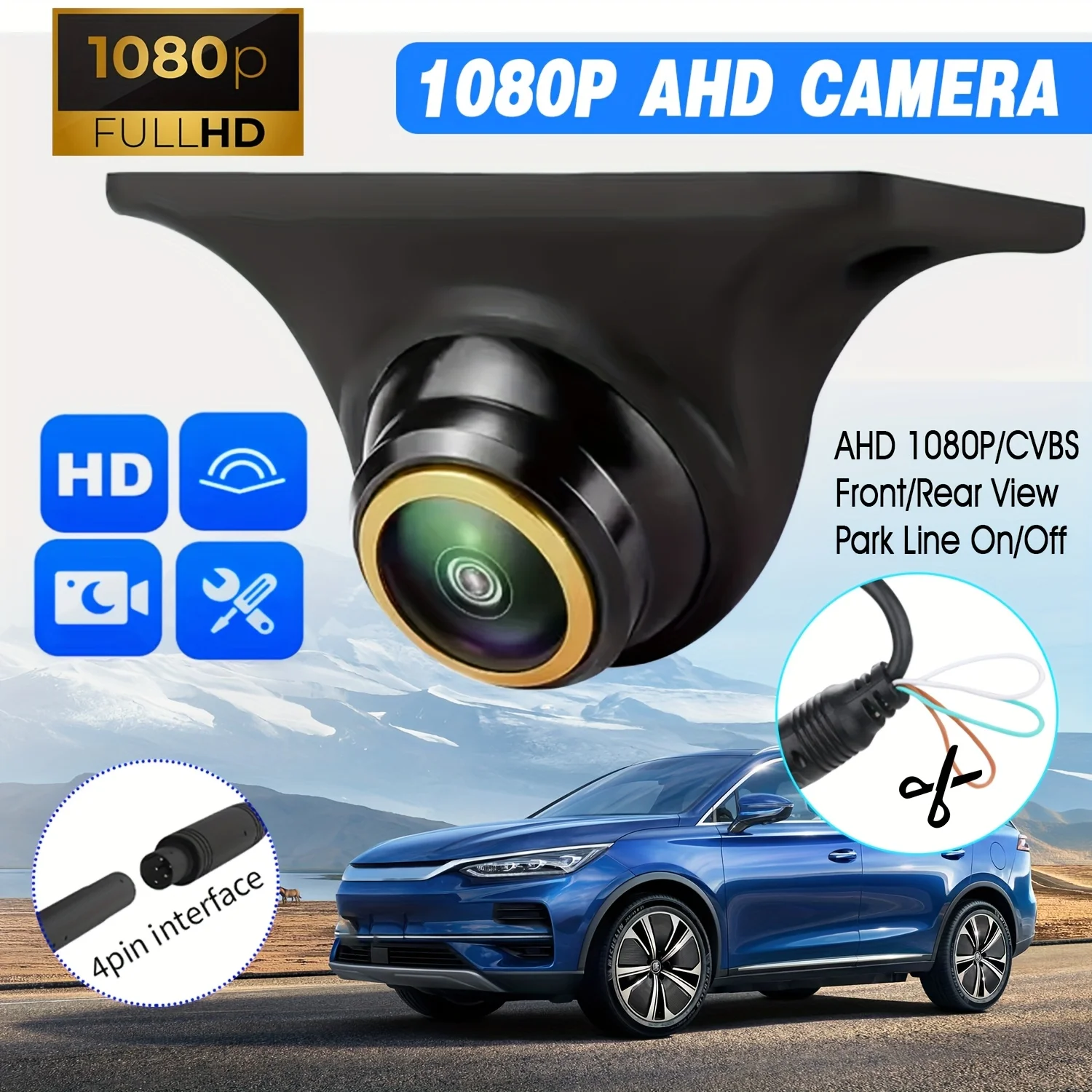 

1080P AHD Fisheye Rear View Camera for Cars - 170° Wide Angle, Front & Rear Parking Assistance