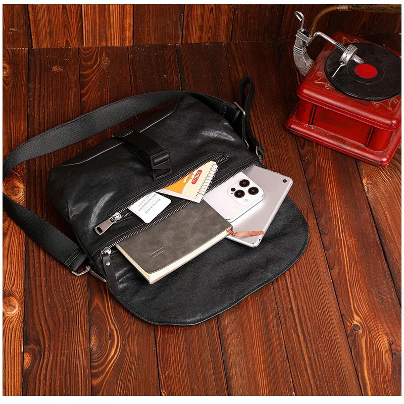 wmnuo Brand Shoulder Bag Men Leather Genuine Cowhide Clutches Messenger Bags for Man Commuter Horizontal Envelope Sling Bag Male