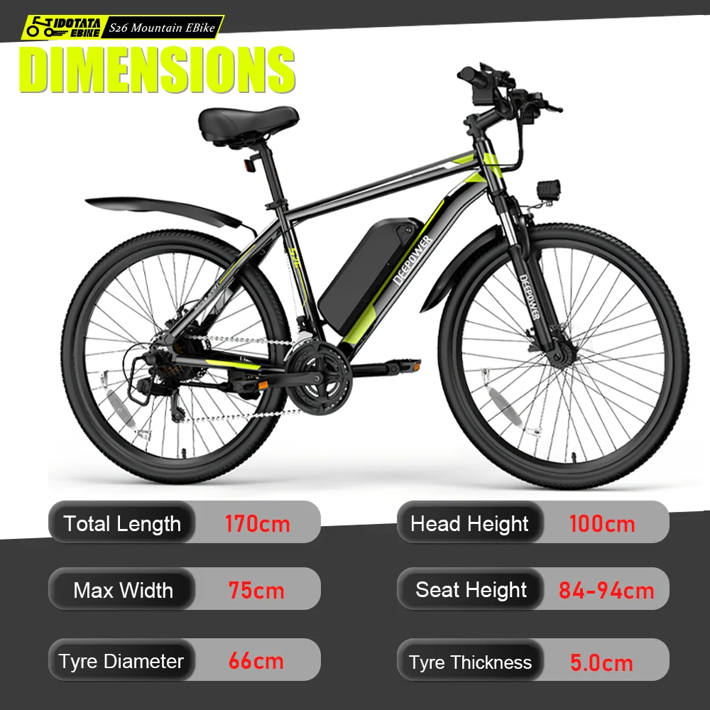 IDOTATA 500W Electric Bicycle 48V 12.8AH Lithium Battery Adult Mountain Electric Bike 21Speed Cycling Bicycle 26inch 1.95 Ebike