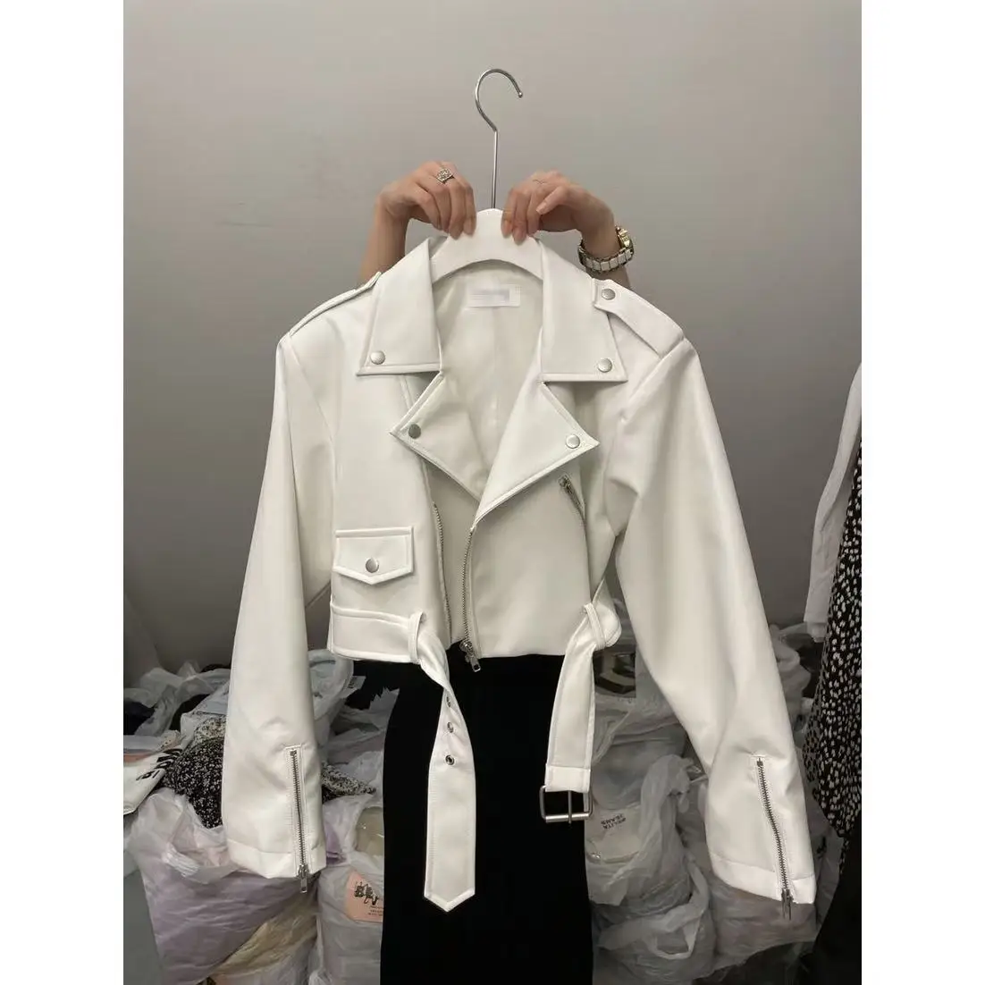 Maillard Wind 2024 Spring and Autumn New Fashion Lapel Zipper Locomotive PU Leather Coat Small Short Coat Women