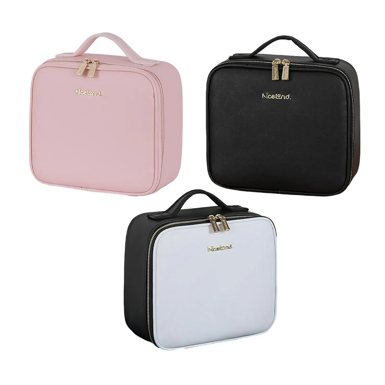 

Travel Train Makeup Case with LED Mirror Multifunction Adjustable Brightness Beauty Box Storage Bag for Toiletry Gift Women