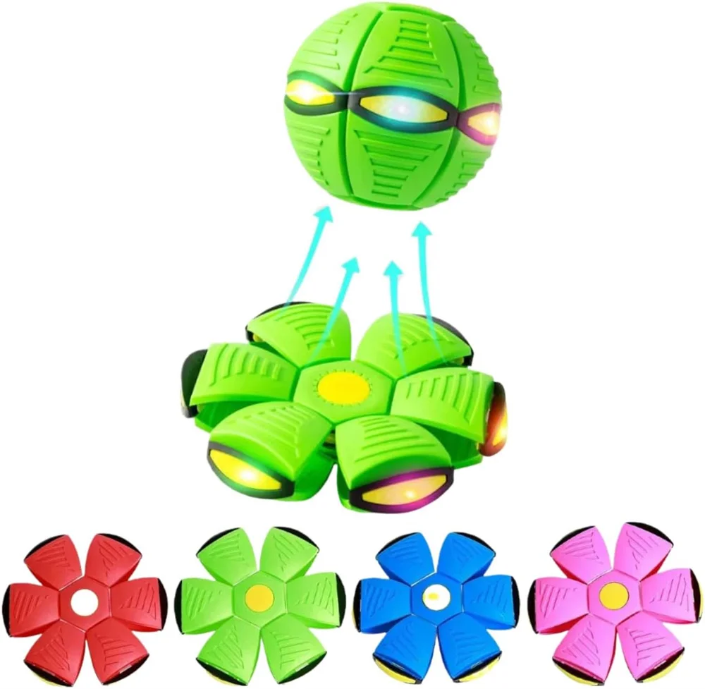 ลูกบอลยูเอฟโอวิเศษเปล่งแสง ของเล่นบีบได้ แปลงร่างได้ กระเด้งได้ พร้อมไฟ 6 สี ของขวัญสำหรับเด็ก เล่นสนุกแบบครอบครัว