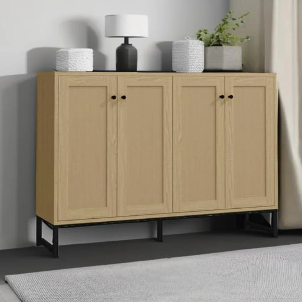 خزانة تخزين جانبية من Panana مزينة بالروطان بأربعة أبواب لغرفة الطعام وطاولة بوفيه للمطبخ قائم بذاته (Na)