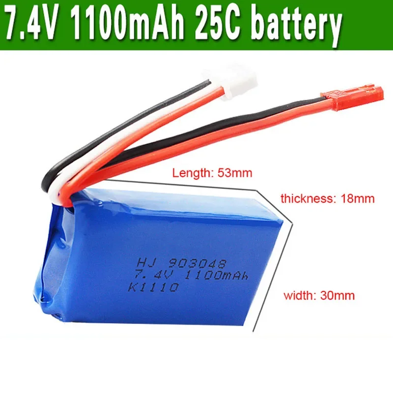 ZhenDuo Toys 1Pc 7.4V 1100mAh Rechargeable Li-po Battery for WLtoys A959 A969 A979 RC Remote Control Car Toy Accessories