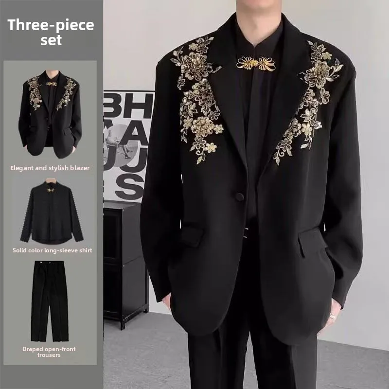 

Весенне-осенний свадебный костюм в новом китайском стиле для мужчин, официальная одежда для жениха и шаферов, настраиваемый традиционный наряд для свадебной церемонии