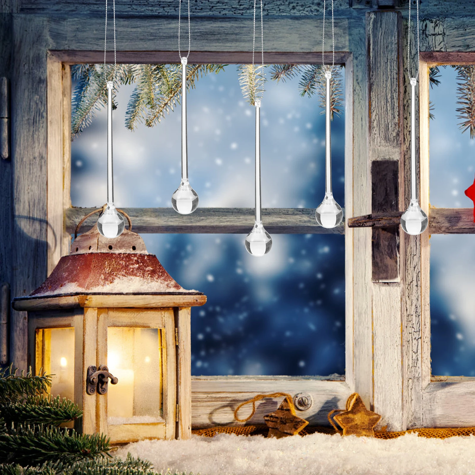 

6Pcs Christmas Hanging Pendants Water Drop Shape Xmas Tree Ornaments Decorative Hanging Decor for Xmas Party Home