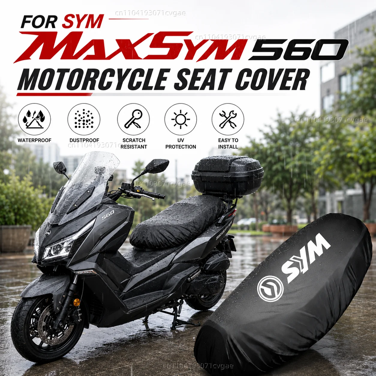 For SYM JP150 GR125 fiddle 3 FNX150 maxsym 400i 600i Motorcycle Rain Seat Cover Waterproof Saddle Cover Black 210D UV Protection