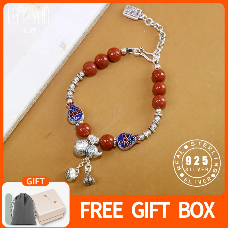 

Langyan 999/925 чистый серебряный красный агат браслет в виде рыбной тыквы в китайском стиле ювелирные изделия на удачу и процветание оригинальный дизайн SL206
