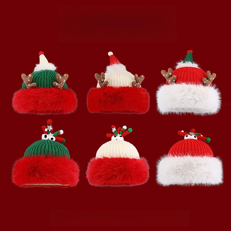 

Christmas hat cute antlers fleece thickened warm knitted hat cycling hat men's and women's models