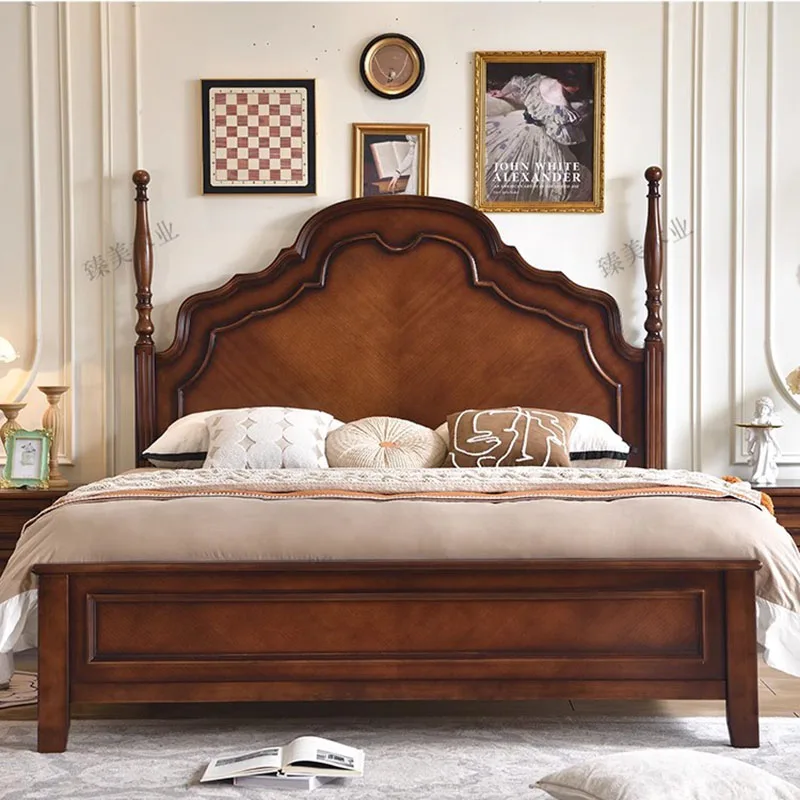 

Luxury Retro Queen Double Bed Home Storage Wood Full Size Double Bed Adult Couples Camas De Casal Fruniture For Bedroom Sets
