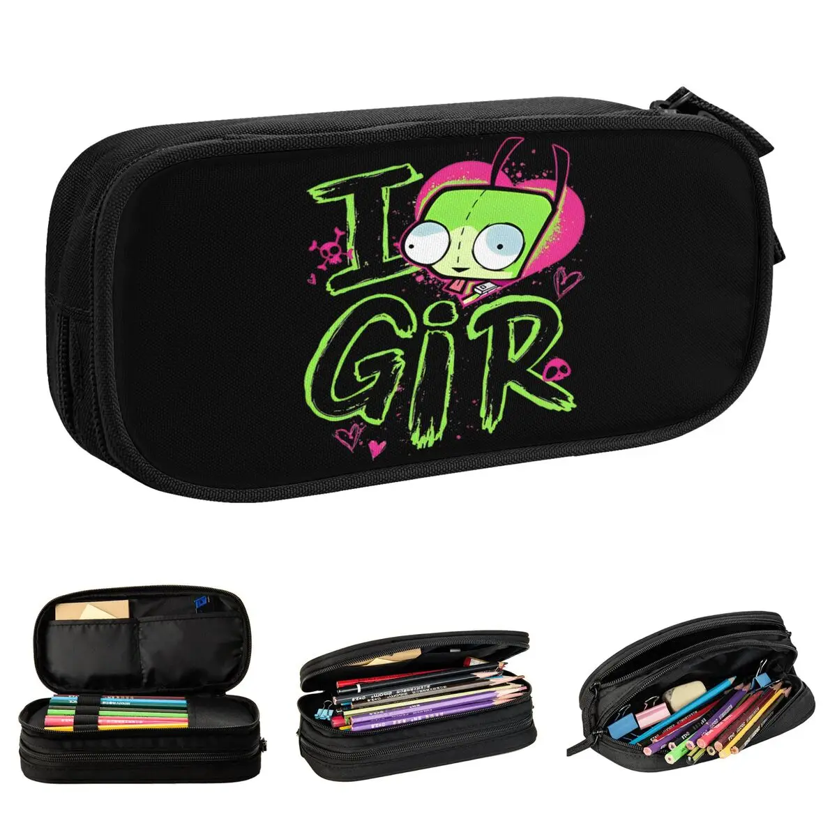 Invader Zim I Love GIR Pencil Case Lovely Pen Bag Student Big Capacity School Supplies Zipper Pencilcases