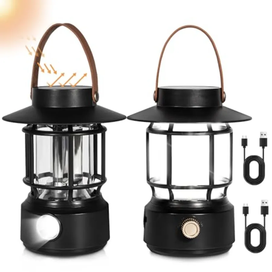 Led Camping Lantern 2 Pack 1000LM Solar Lantern Rechargeable Camping Lights with Side Flashlights for Emergencies IPX5 Waterpro