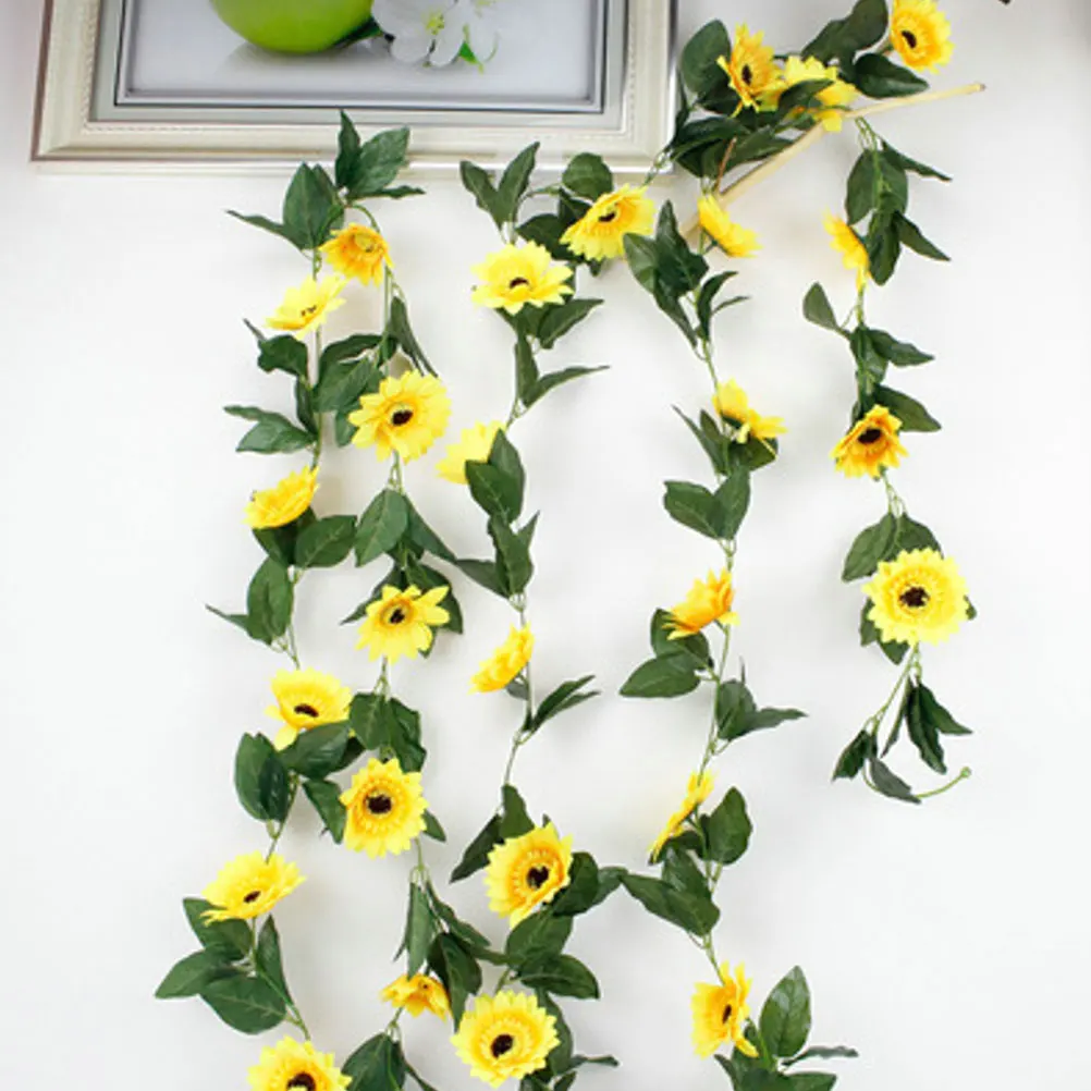 

Artificial Sunflower Vine 2.2 Meter Realistic Simulation Flower Hanging Wedding Balcony Bedroom Garden Decor Fake Sunflower