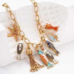 Aesthetic Y2K Fairy Bracelet Bohemia Fishes Charms Toggle Exquisite Circle Marine Chain Bangle Pendant Dangles Wristlet