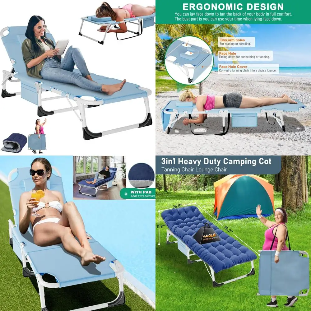 

Складной регулируемый шезлонг для пляжа с матрасом и отверстием для лица, 5-позиционное кресло для патио на открытом воздухе для отдыха
