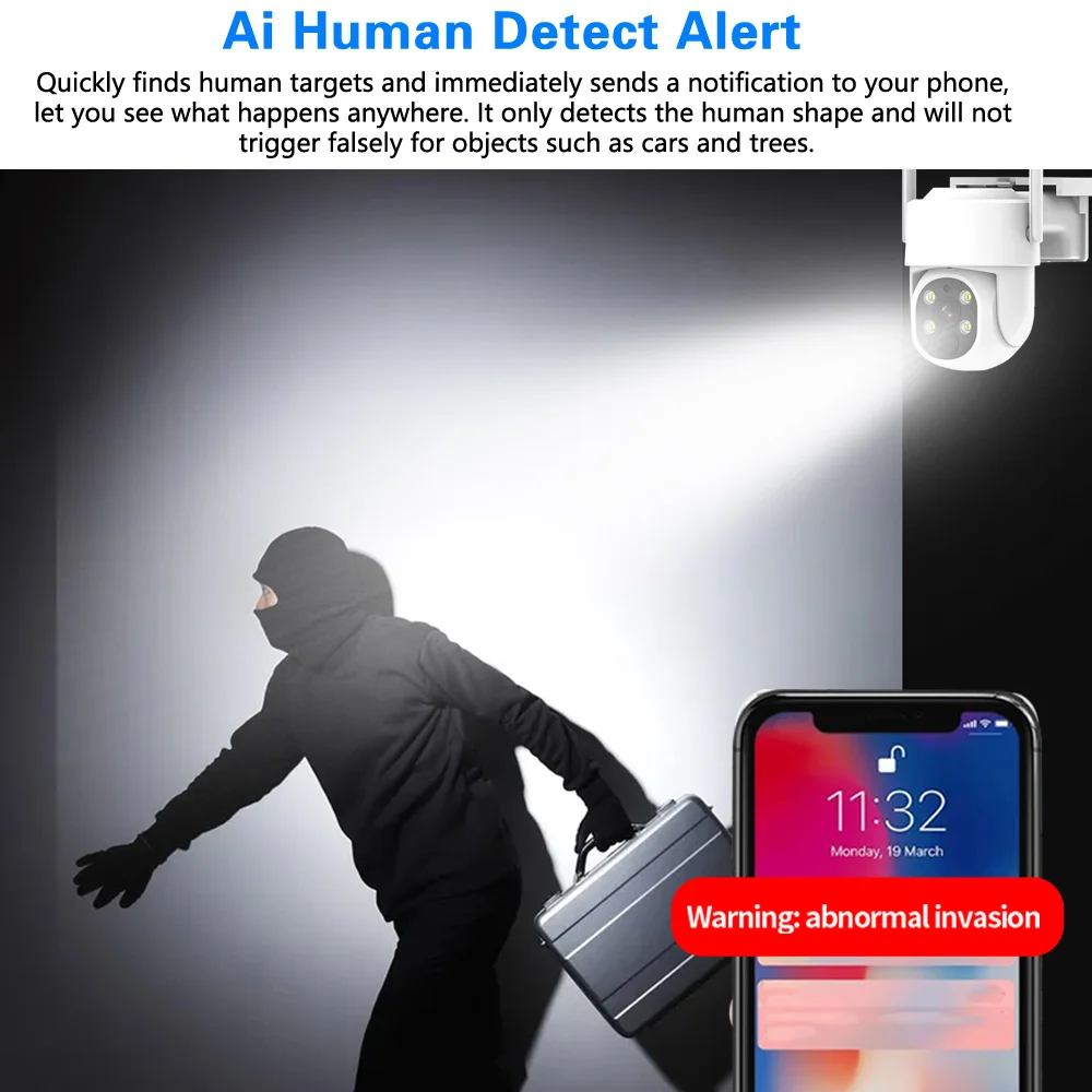 WIFI Solar Camera 5MP PIR Human Detection Outdoor Security With Solar Panel Smart Home Wireless Surveillance PTZ Battery Camera