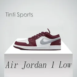 Nike New Air Jordan 1 Low Herren-Basketballschuhe, gepolsterte, bequeme Freizeitschuhe, trendige klassische Sneakers, atmungsaktiv, Rot und Silber