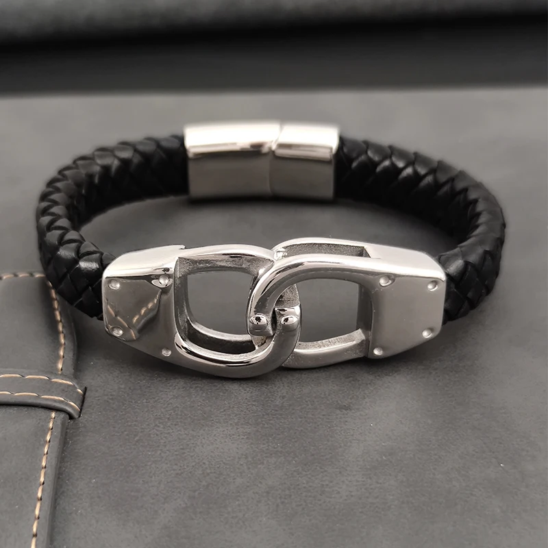 Classic Infinite Symbol Leather Bracelet Multi-layer Men Stainless Steel Punk Magnetic Clasp Bangle for Friend Charm Jewelry